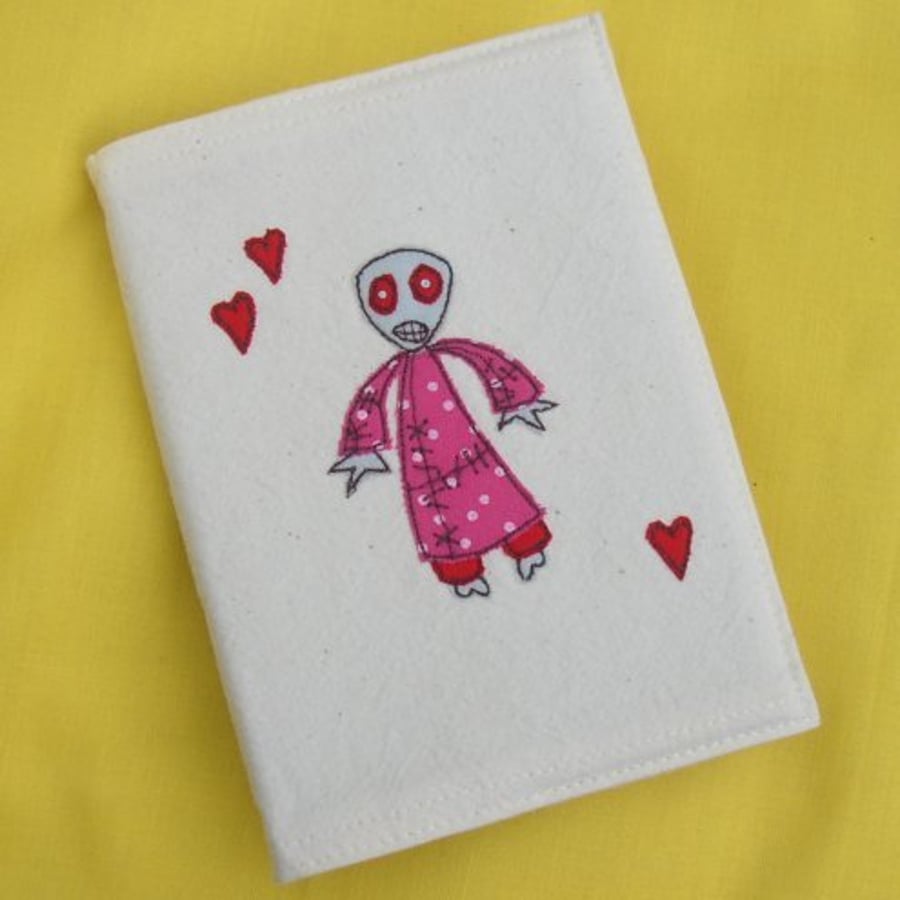 embroidered pink zombie fabric notebook cover A6
