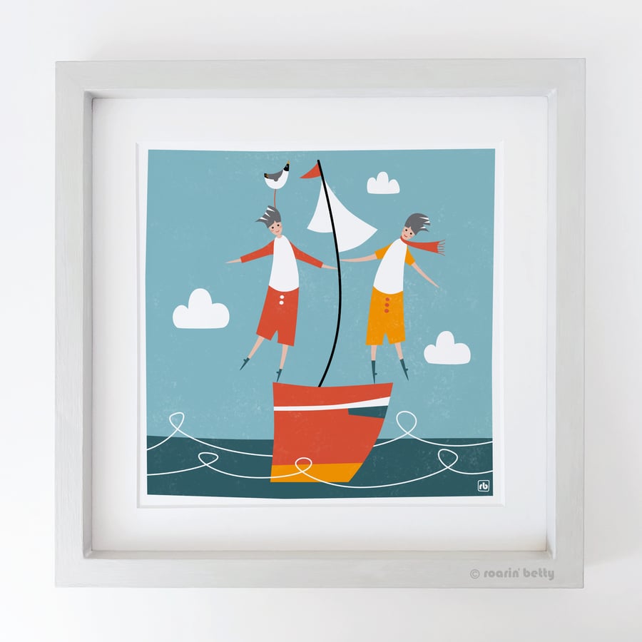 Fair Winds And Following Seas, two men sailing original Giclee print