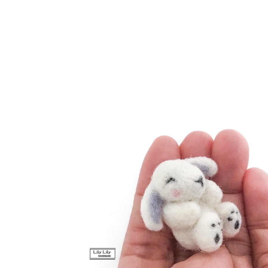 Sleepy white baby bunny rabbit, needle felted by Lily Lily Handmade