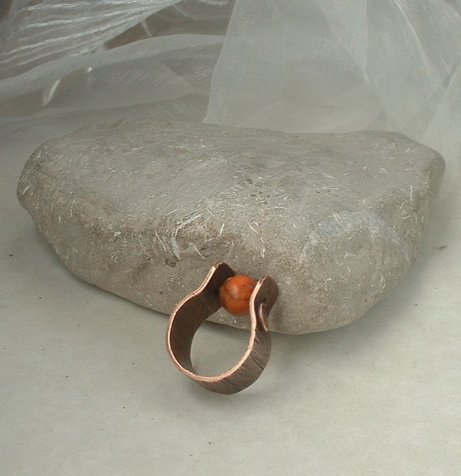 Rustic Copper Ring with Jasper Worry Bead