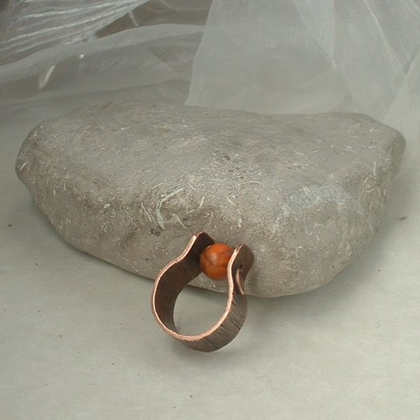 Rustic Copper Unisex Finger Thumb Ring with Jasper Worry Bead