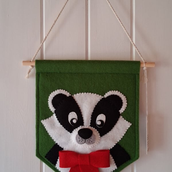 Felt Badger Flag with Red Bow Tie