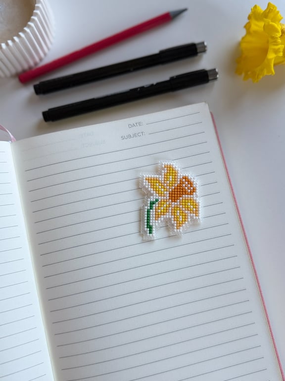 Handmade Daffodil Cross Stitch Sticker - Sensory Fidget Patch - Anxiety ADHD