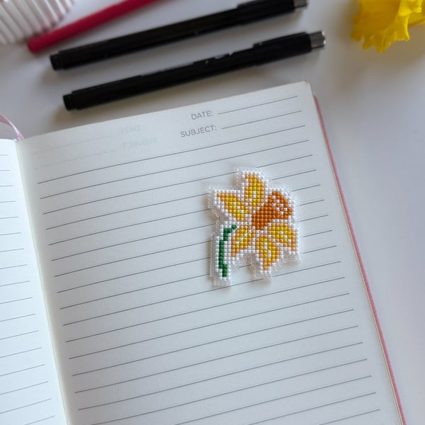 Handmade Daffodil Cross Stitch Sticker - Sensory Fidget Patch - Anxiety ADHD