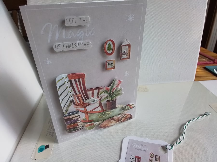 Christmas card and gift tag set. 3D Christmas card. Handmade card. 926