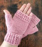 Pink Knitted Fern Leaf Fingerless Gloves  - Image 3