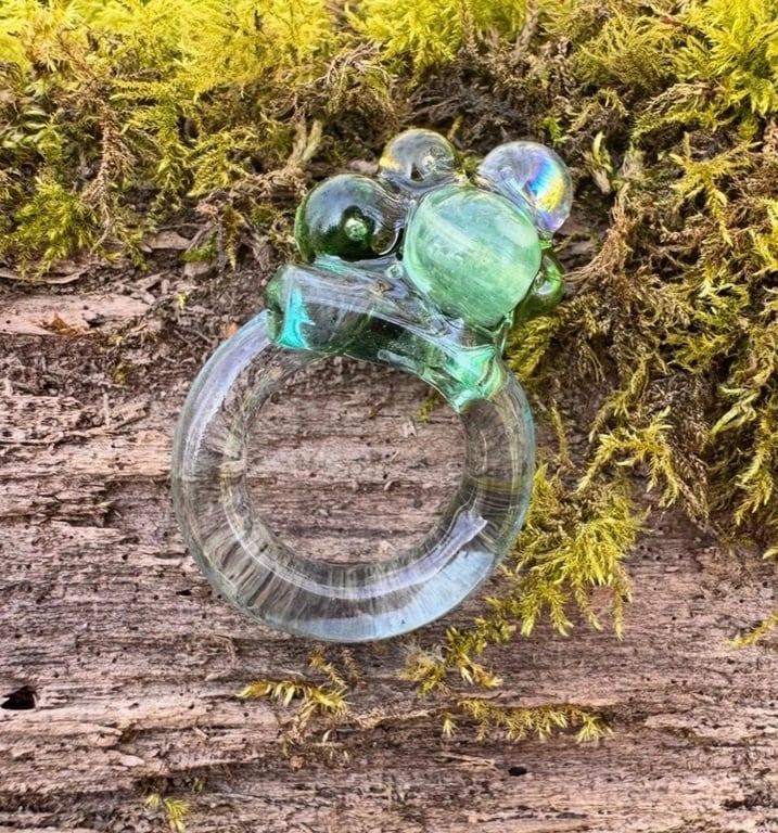 Glass Beads in Yellow, Green, Brown and Translucent on a Toxic-Free Resin Band. 
