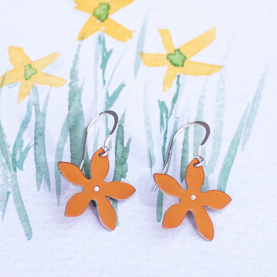 Orange wildflower earrings