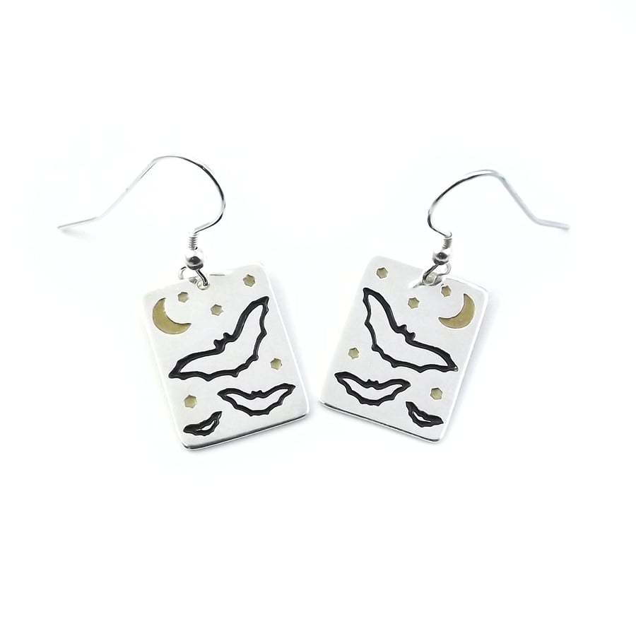 Bat Drop Earrings, Silver Wildlife Jewellery, Handmade Nature Gift for Her