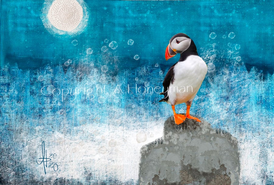 Puffin mixed media art print
