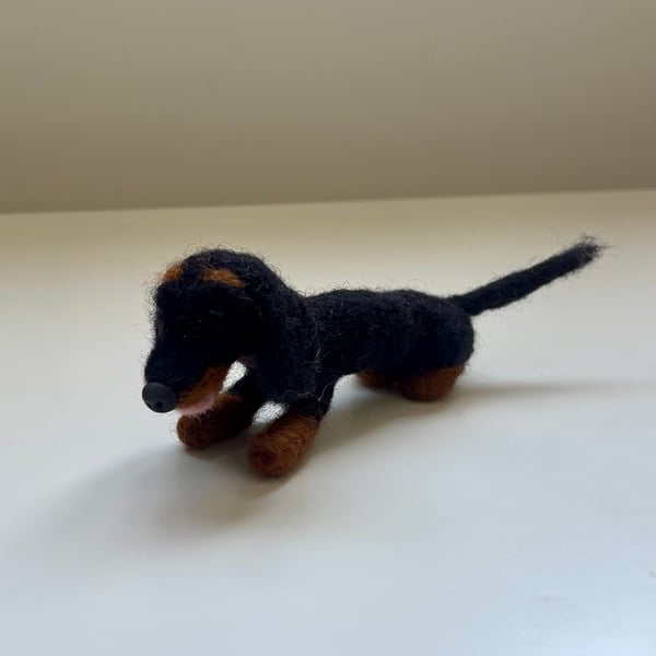 Needle felted miniature daschund, sausage dog. 
