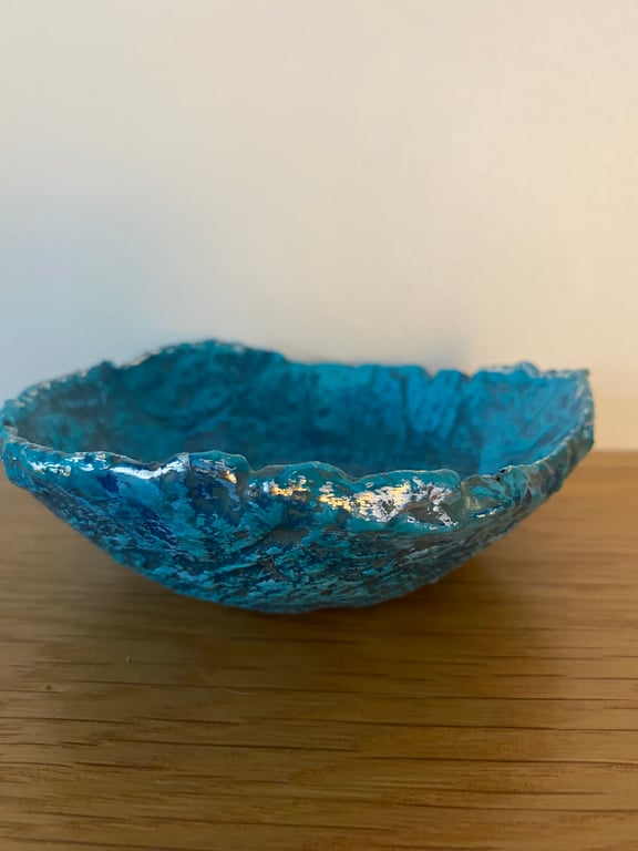 Turquoise bonbon dish. Recycled paper decorative eco friendly sustainable home