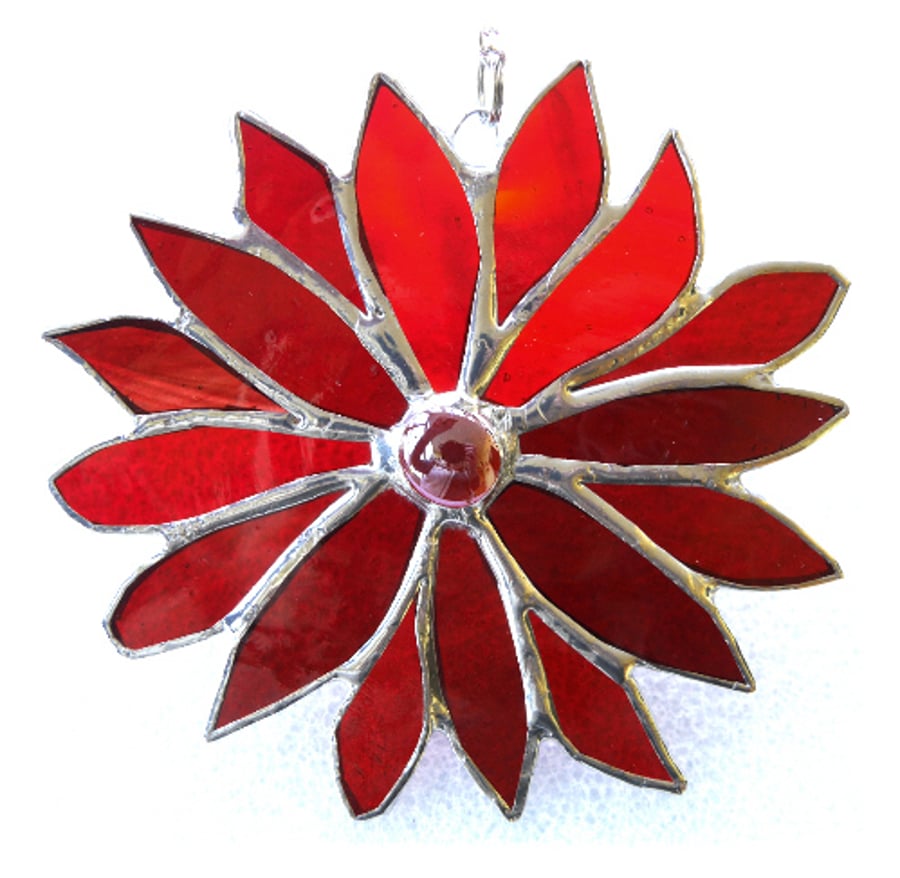 Red Flower Stained Glass Suncatcher Handmade