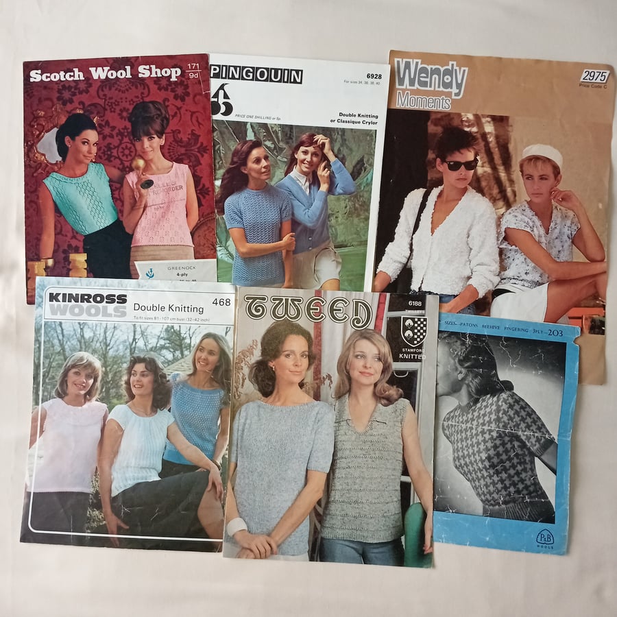 SOLDKnitting patterns for ladies short sleeved jumpers and twin sets. 6 in all