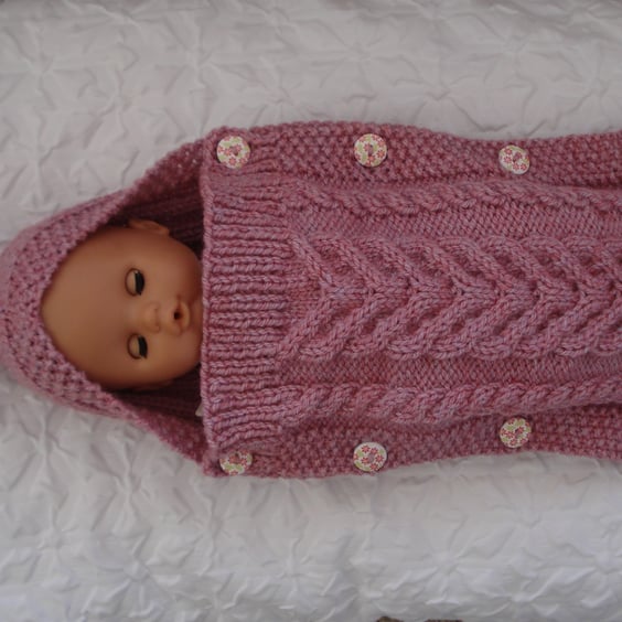 Knitted Pink Doll Sleep Bag Cocoon With Pretty Buttons (A120)