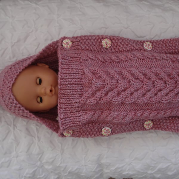 Knitted Pink Doll Sleep Bag Cocoon With Pretty Buttons (A120)