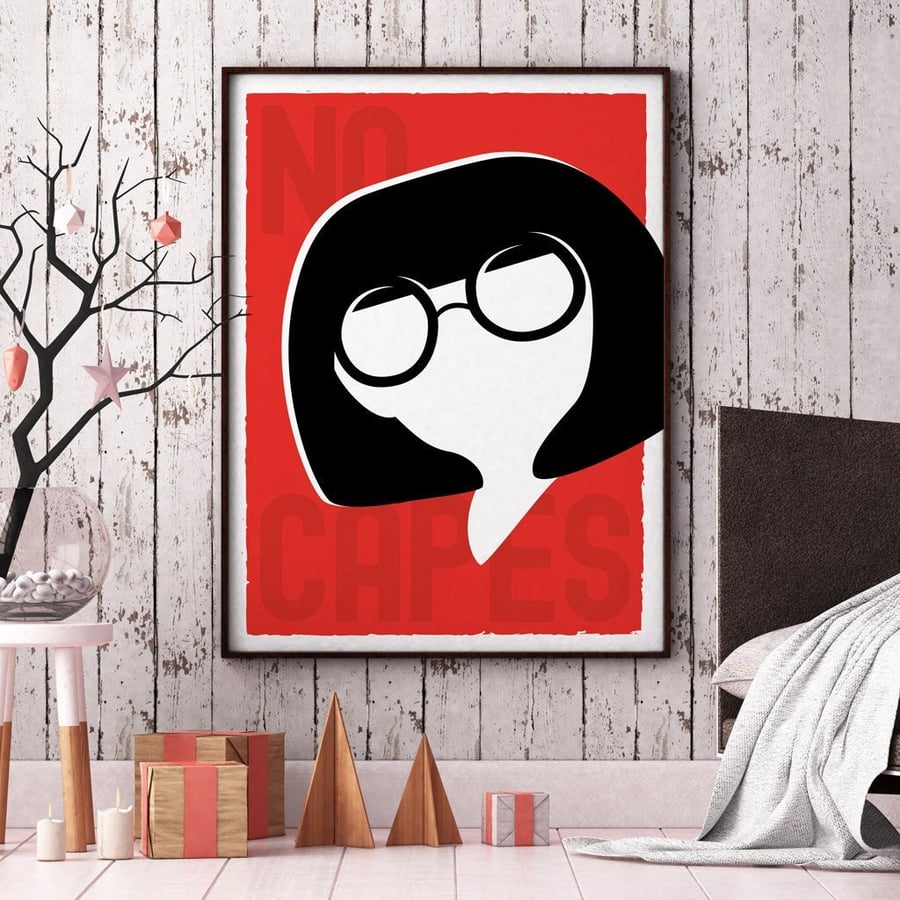 No Capes Wall Art Print, Superhero Wall Print, Edna Mode Style Print A4