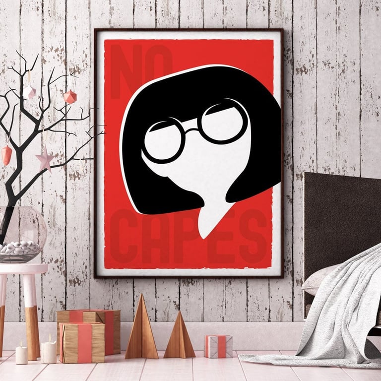 No Capes Wall Art Print, Superhero Wall Print, Edna Mode Style Print A4