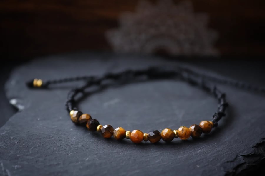 Women's bracelet with tiger eye in black festival Boho hippie style
