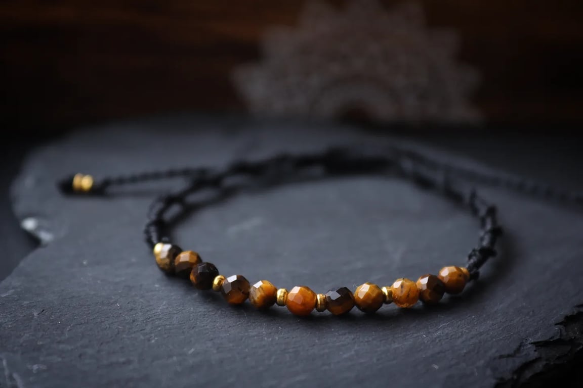 Women's bracelet with tiger eye in black festival Boho hippie style
