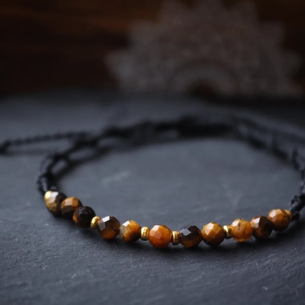 Women's bracelet with tiger eye in black festival Boho hippie style