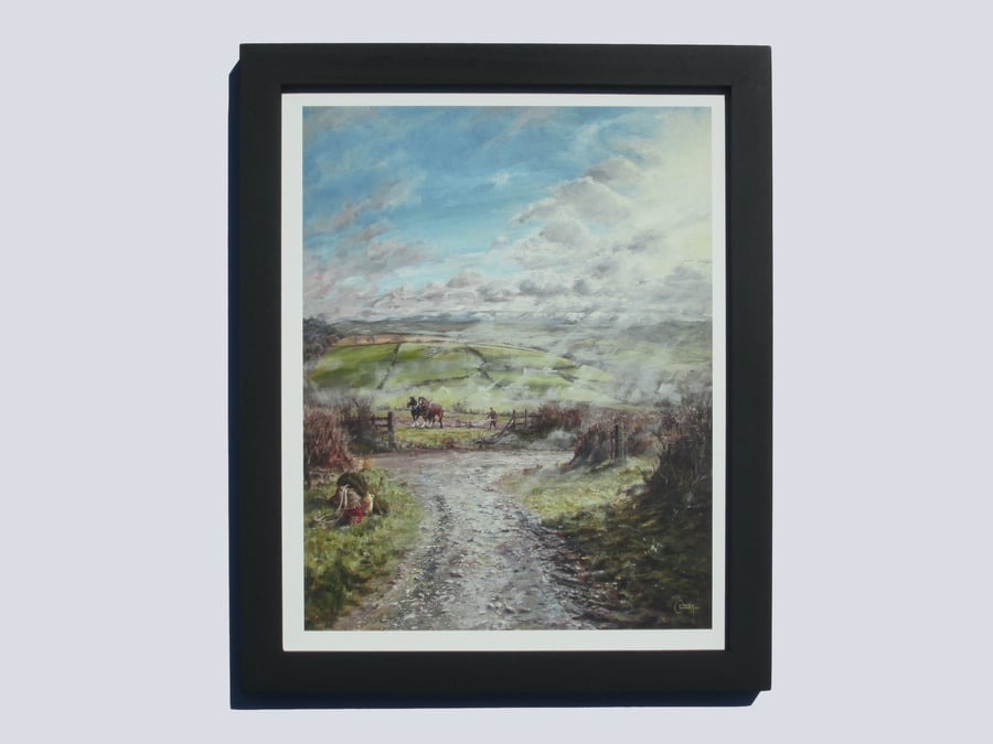 RURAL LANDSCAPE Framed Art Print-Horses Ploughing-Countryside Gift in Wood Frame