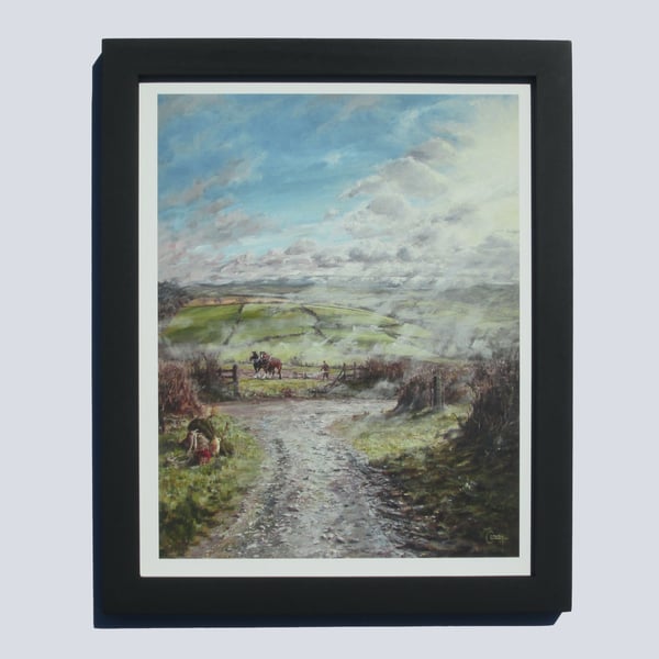 RURAL LANDSCAPE Framed Art Print-Horses Ploughing-Countryside Gift in Wood Frame