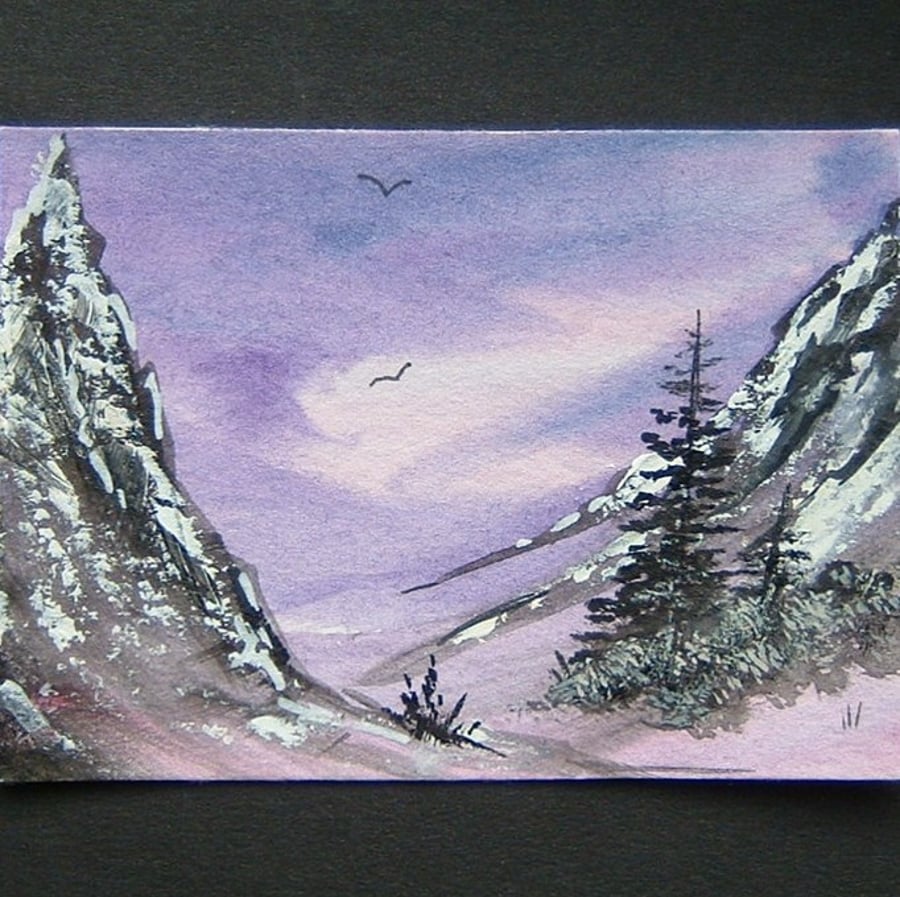 painting art mountain valley landscape aceo ref 22