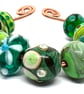Handmade Lampwork Glass Beads – Botanical Green, Meadow & Flower Set of 9