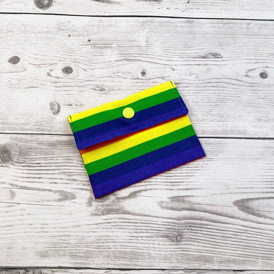 Rainbow striped card holder pouch. Loyalty, credit, debit cards purse. 