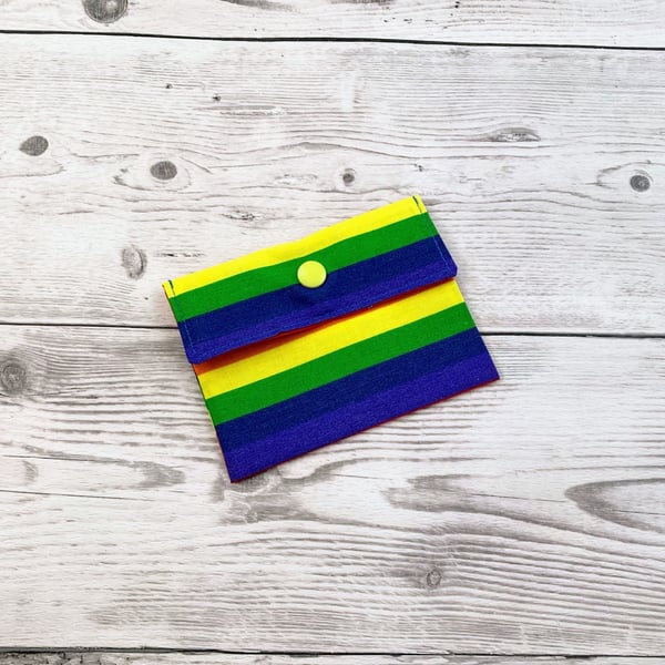 Rainbow striped card holder pouch. Loyalty, credit, debit cards purse. 