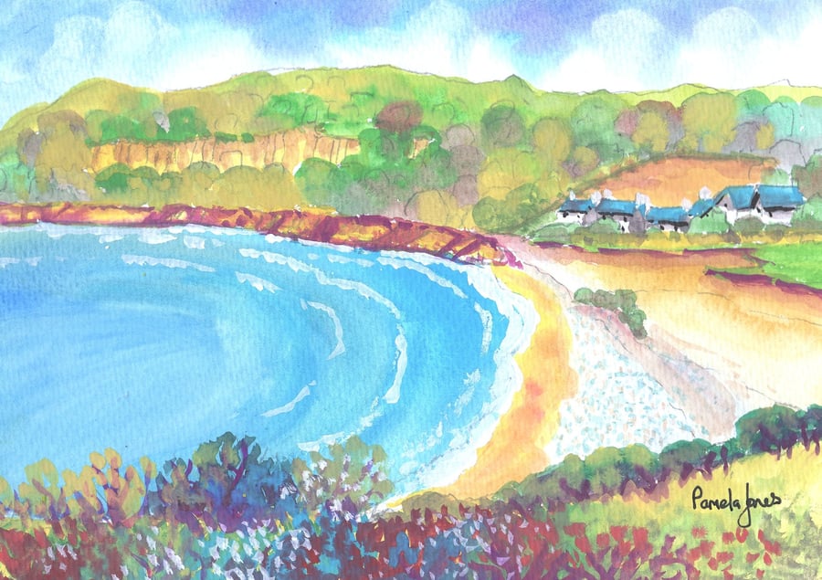 Pwdd Du Bay, Gower Peninsula, Wales - Original Watercolour in 14 x 11'' Mount