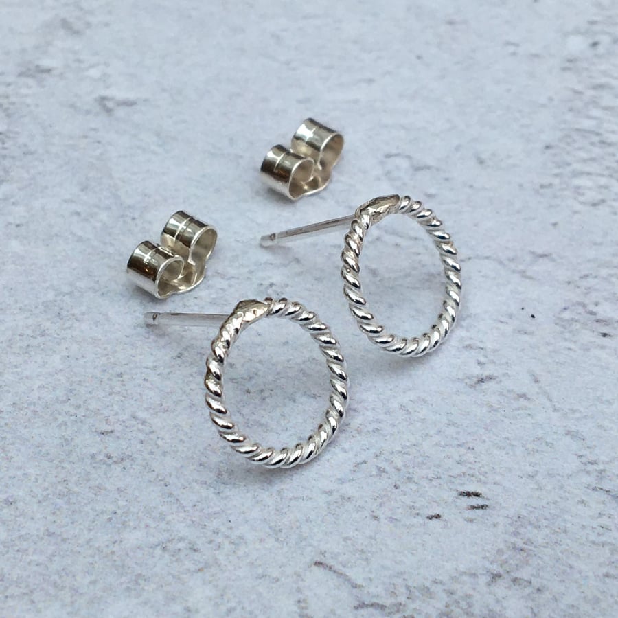 Silver Circle Studs, Silver Ring Studs, Circle Hoop Stud Earrings - STUD117