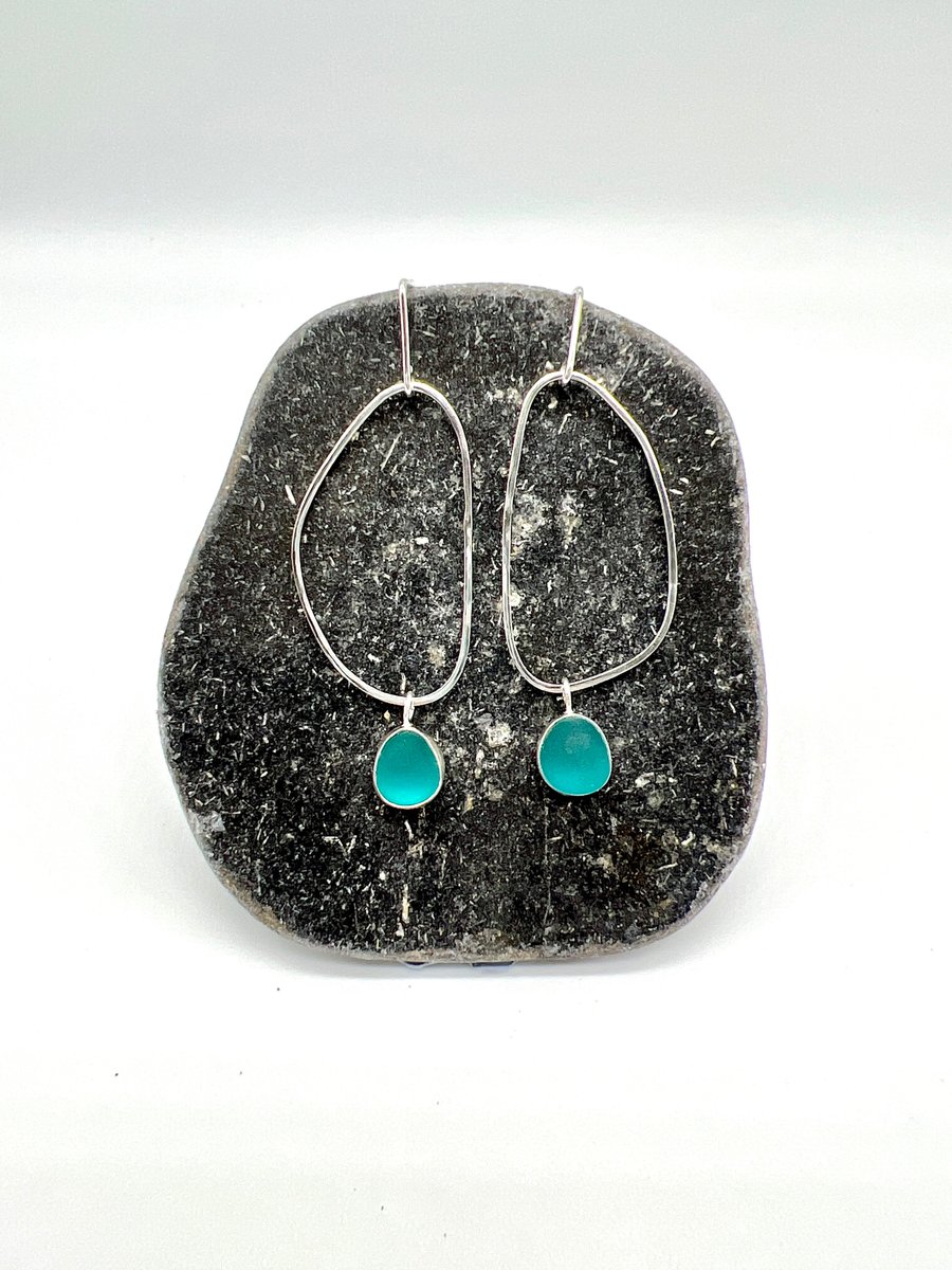 Teal Sea Glass Earrings