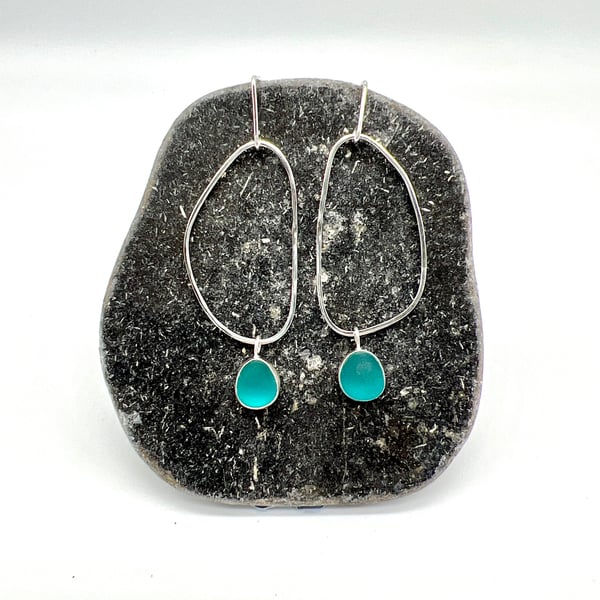 Teal Sea Glass Earrings