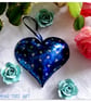 Blue Embossed Metal Heart decoration with star pattern. Hand Made.  - Image 2