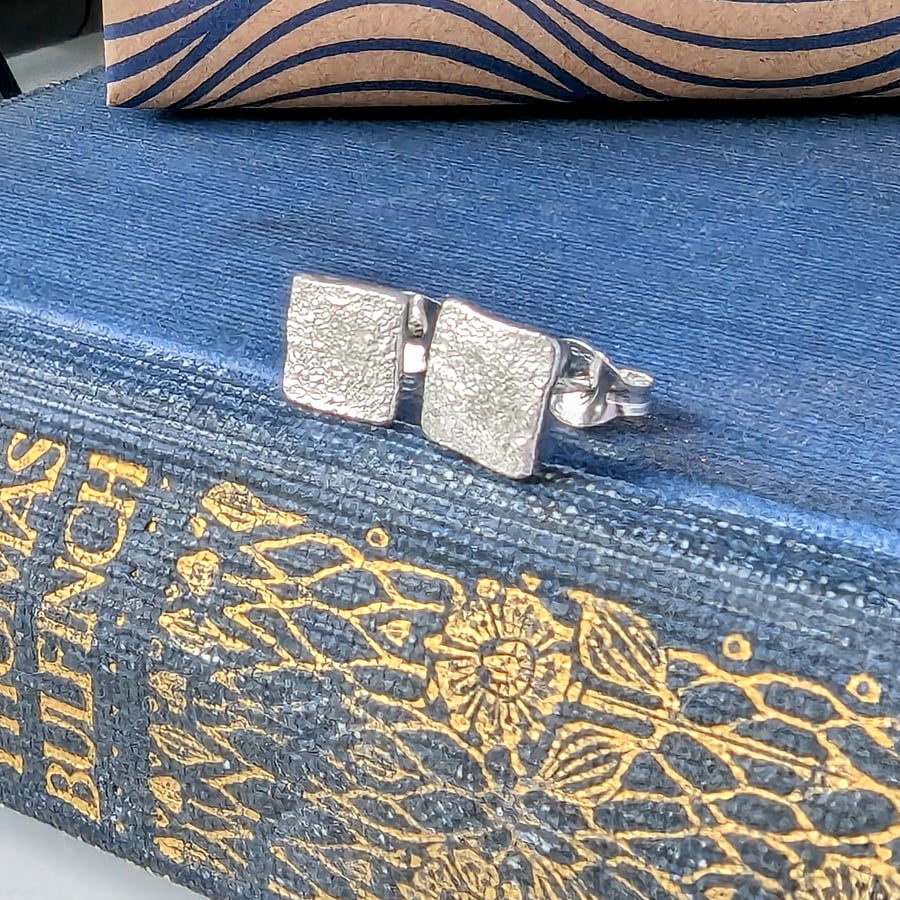 Recycled HANDMADE Sterling Silver Square Stud Earrings