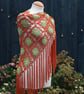 Crochet triangular shawl in sparkly gold, lime and burnt orange - design LF433 - Image 1