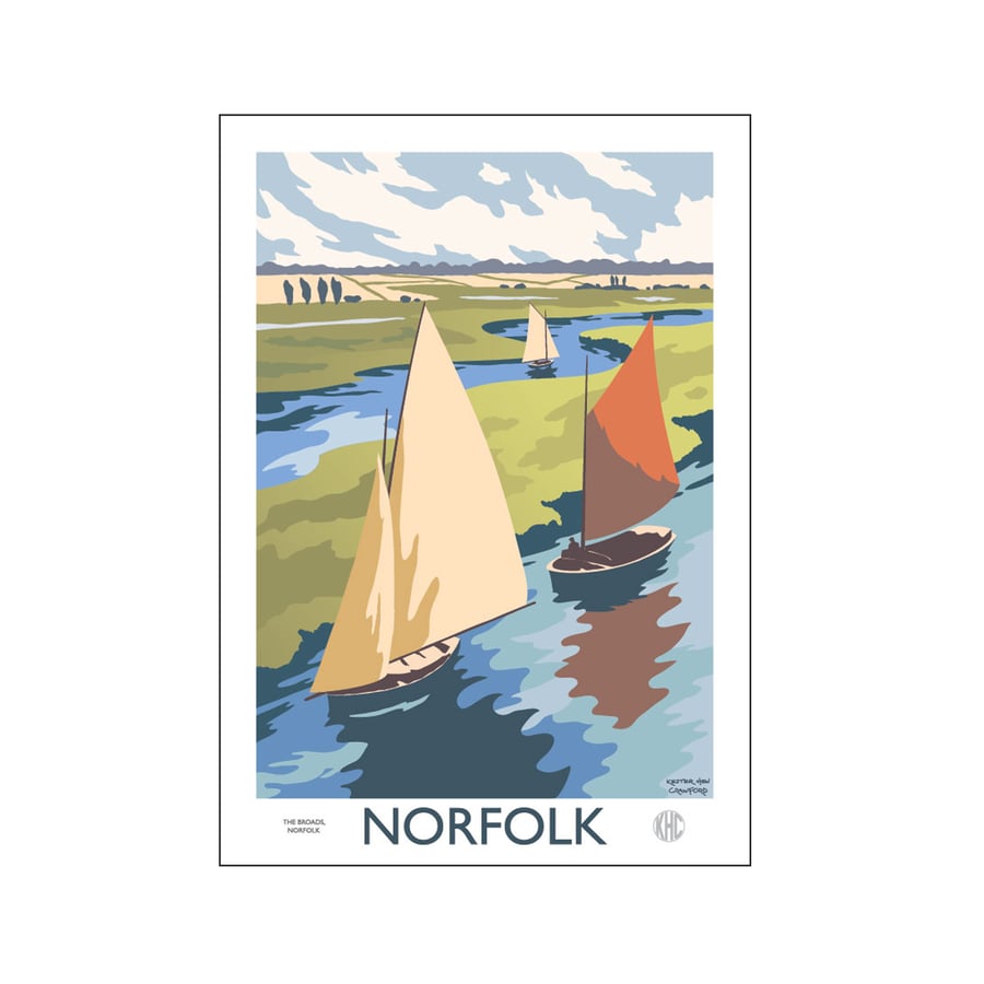 Norfolk Broads with Yachts Wall Art Vintage Style Travel Poster Print  