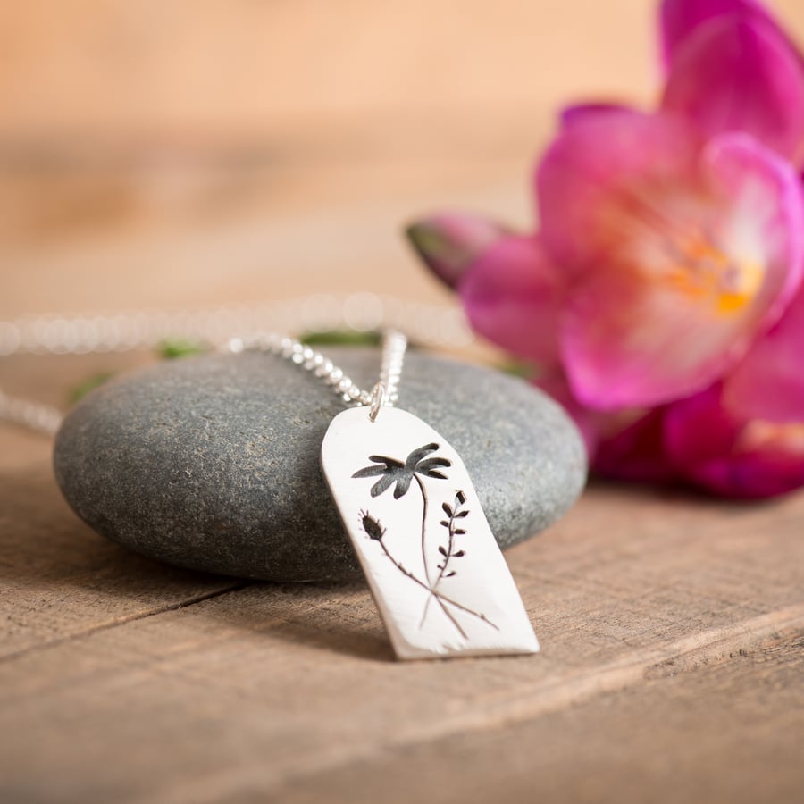 Posy of Flowers Necklace Hand Sawn from Sterling Silver