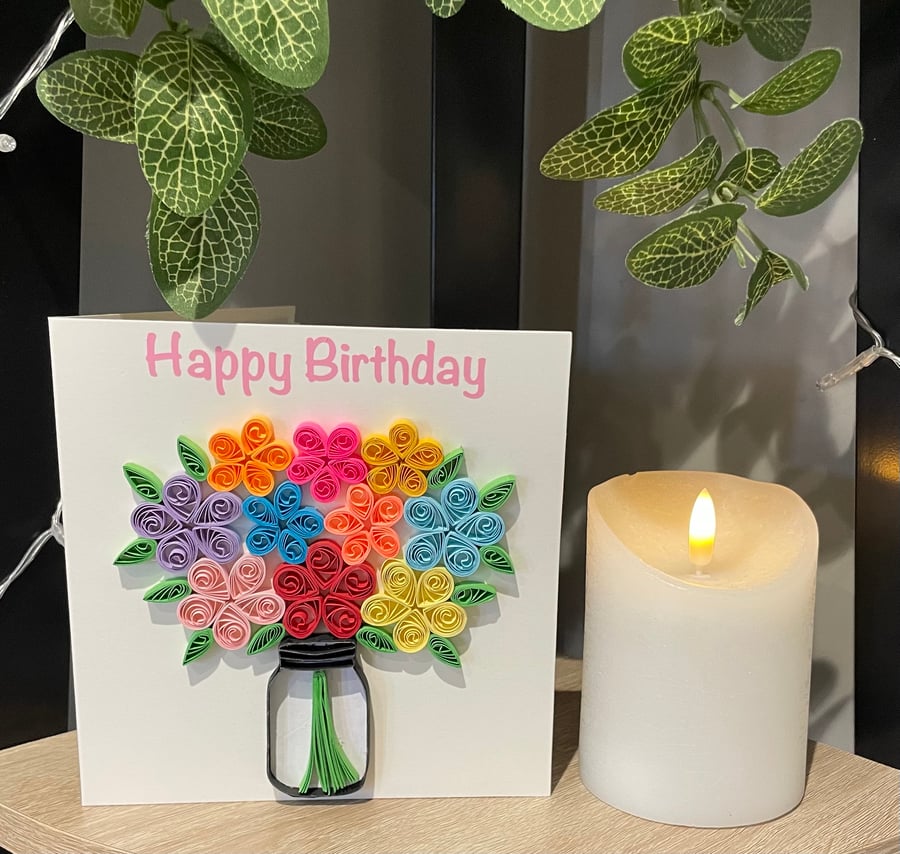 Stunning handmade quilled flowers in vase card