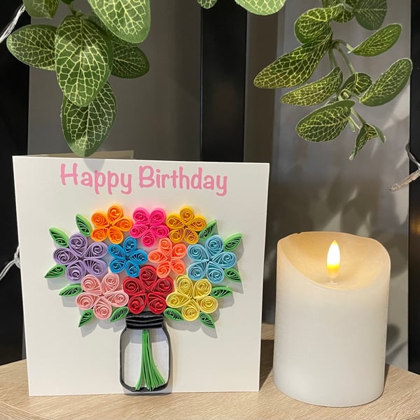 Stunning handmade quilled flowers in vase card