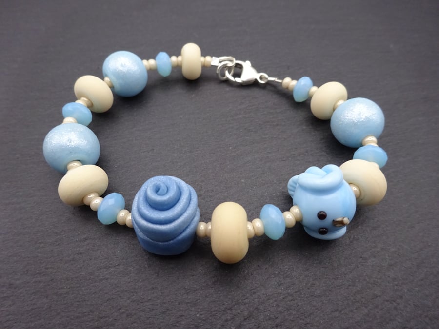 lampwork glass blue bird bracelet
