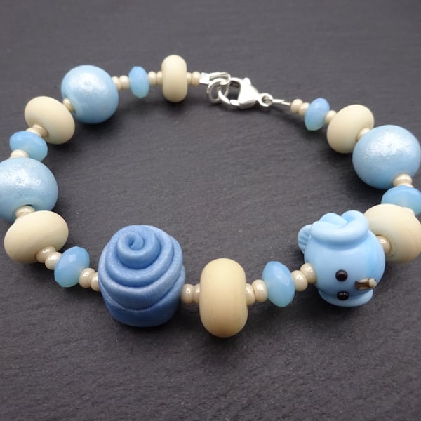 lampwork glass blue bird bracelet