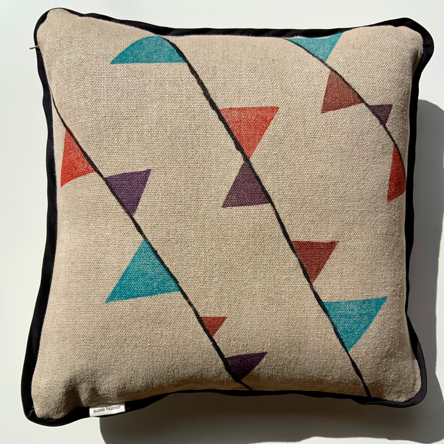 BUNTING - Cosy and Unusual Designer Hand-Block-Printed Cushion from Devon