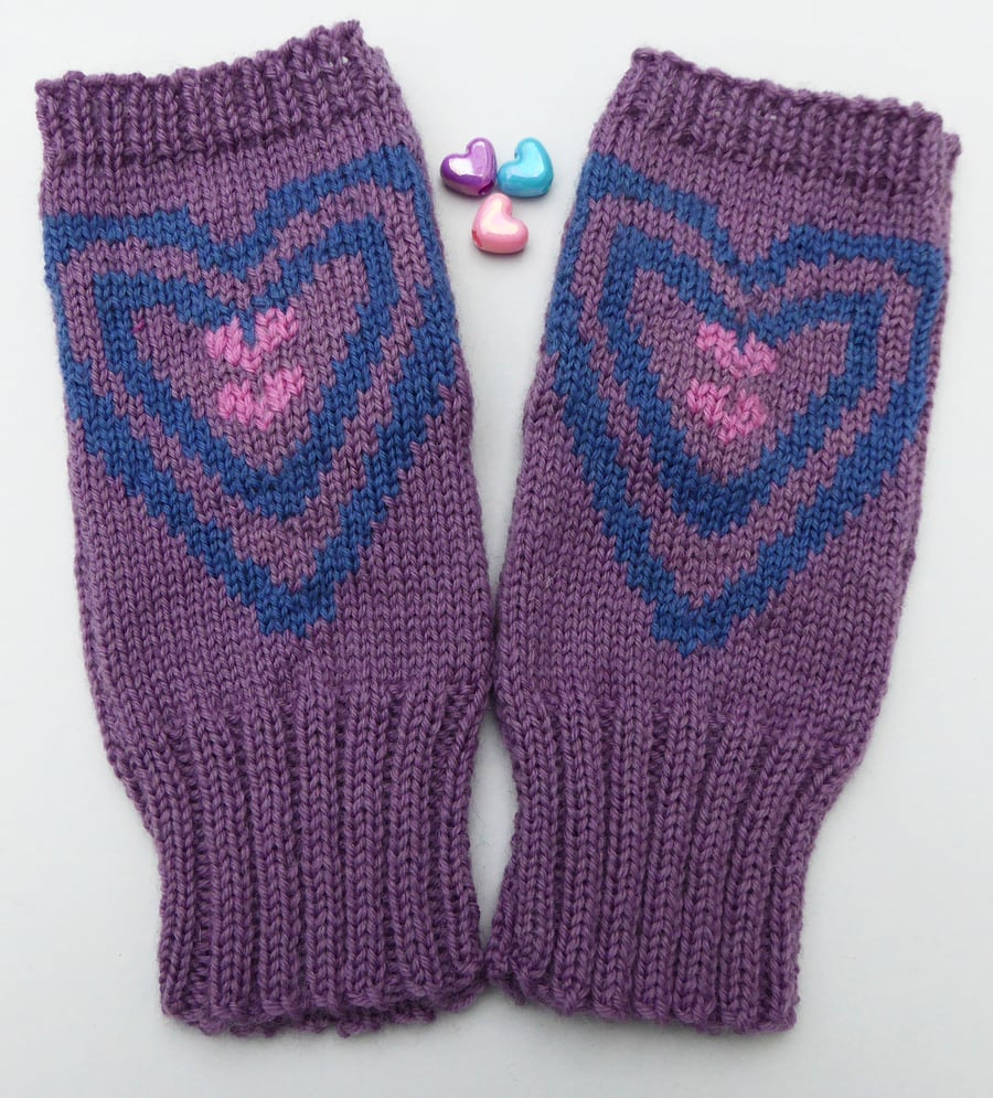 Heart Knitted Wool Fingerless Gloves