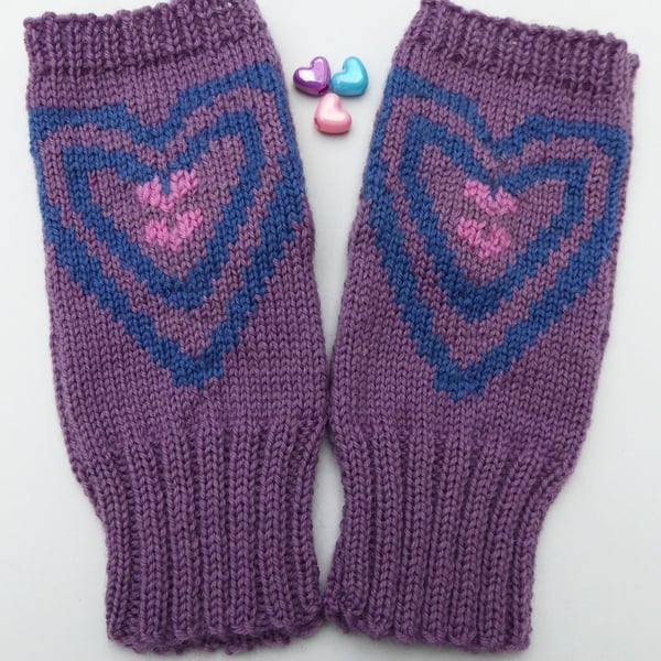 Heart Knitted Wool Fingerless Gloves