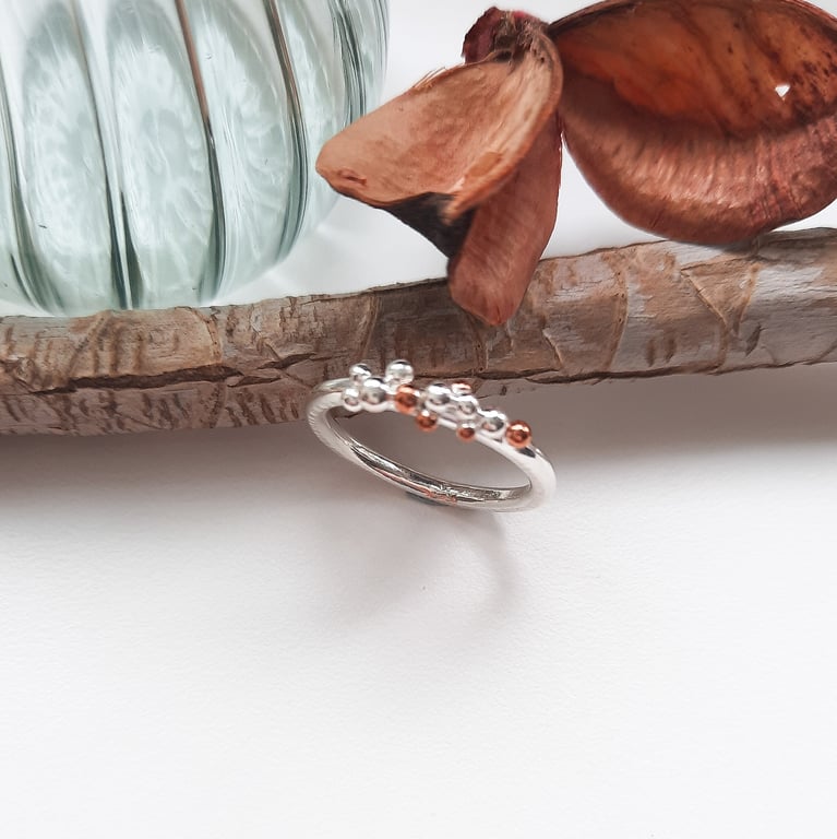 Fine Silver And Copper Granulation Ring