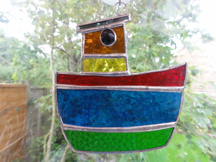 Stained Glass Tug Boat Suncatcher
