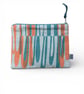 SECONDS SALE - Hand printed zip pouch - Coral pink and powder blue